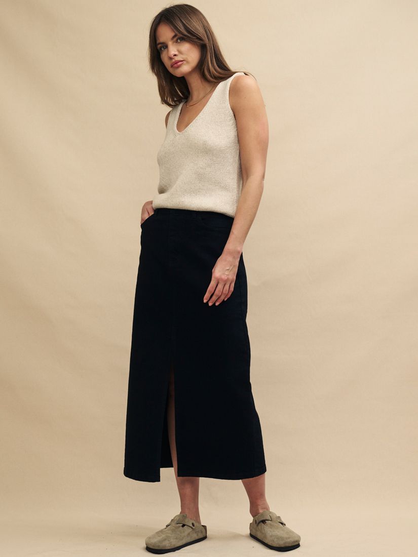 Buy Nobody's Child Organic Cotton Denim Column Midi Skirt, Black Online at johnlewis.com