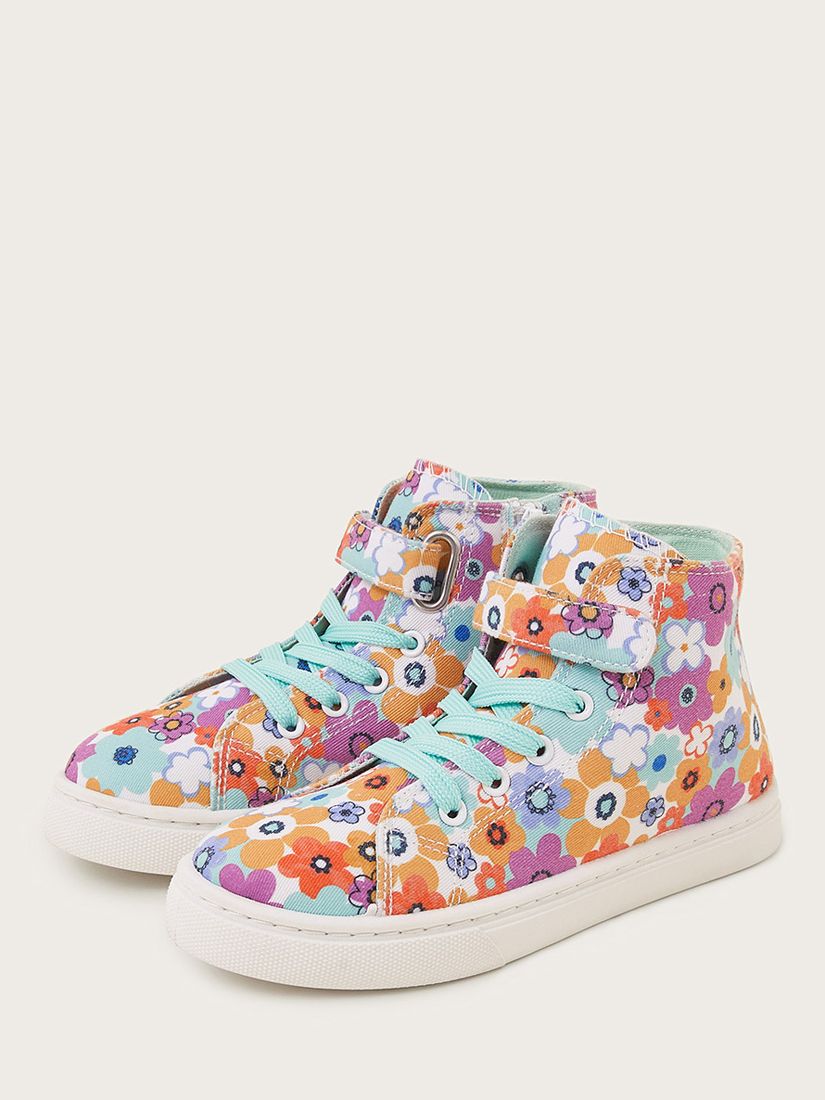 Monsoon Kids' All Star Flower High Top Trainers, Multi, 4