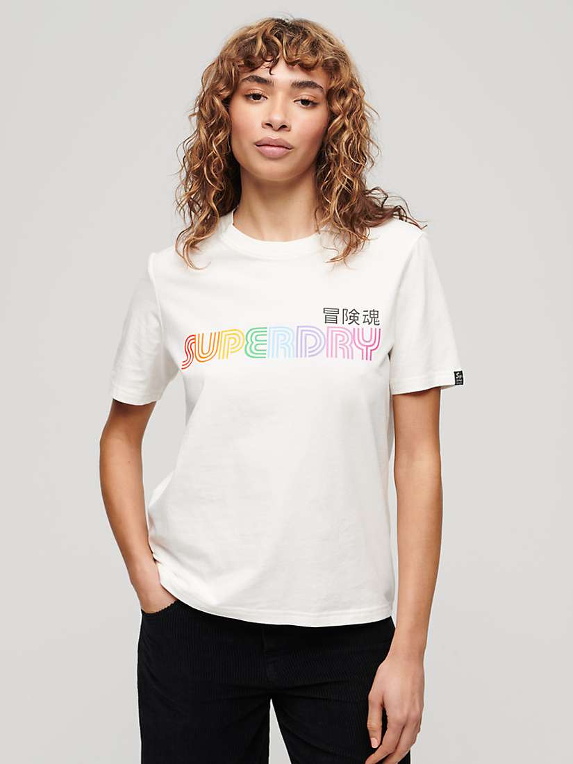 Buy Superdry Rainbow Logo Relaxed Fit T-Shirt, Ecru Online at johnlewis.com