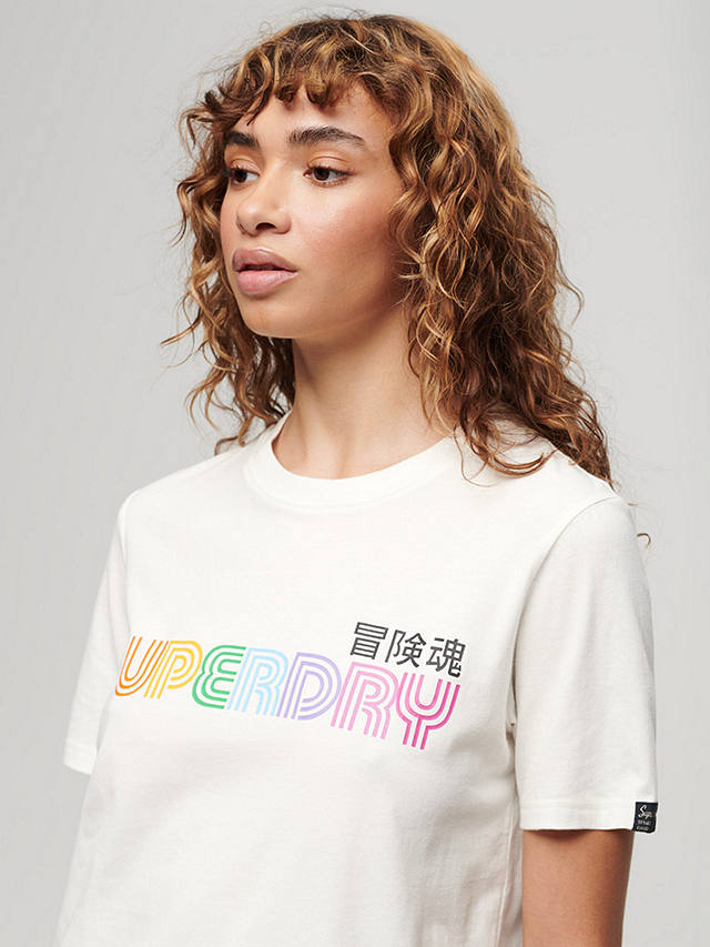 Superdry Rainbow Logo Relaxed Fit T-Shirt, Ecru