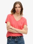 Superdry Slub Embroidered V-Neck T-Shirt, Spiced Coral