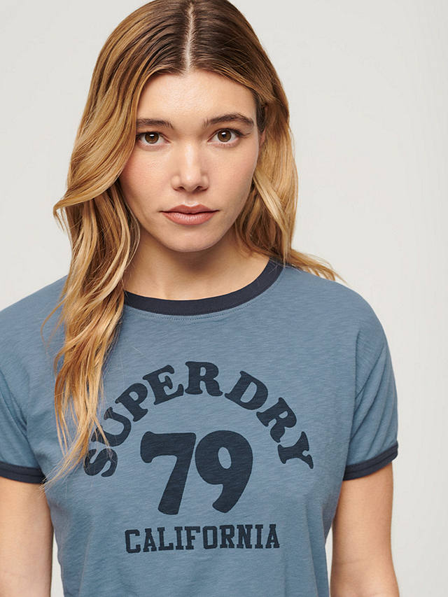 Superdry Athletic Essentials Graphic Ringer T-Shirt, Wedgewood Blue