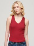 Superdry Athletic Essentials Lace Trim Vest Top, Barndoor Red