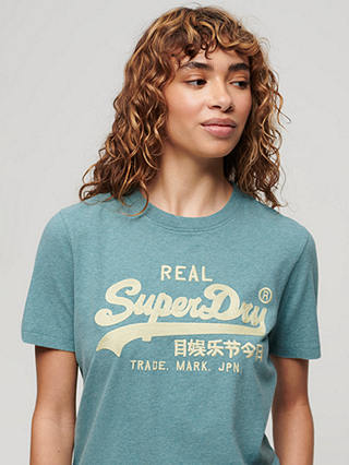 Superdry Embroidered Vintage Logo T-Shirt, Blue Grass Marl