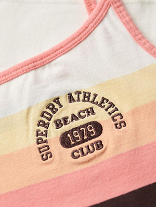 Superdry Athletic Essentials Branded Stripe Cami Top, Sunset Coral Stripe