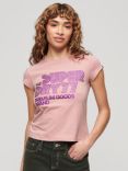 Superdry Retro Glitter Logo T-Shirt, Vintage Blush Pink