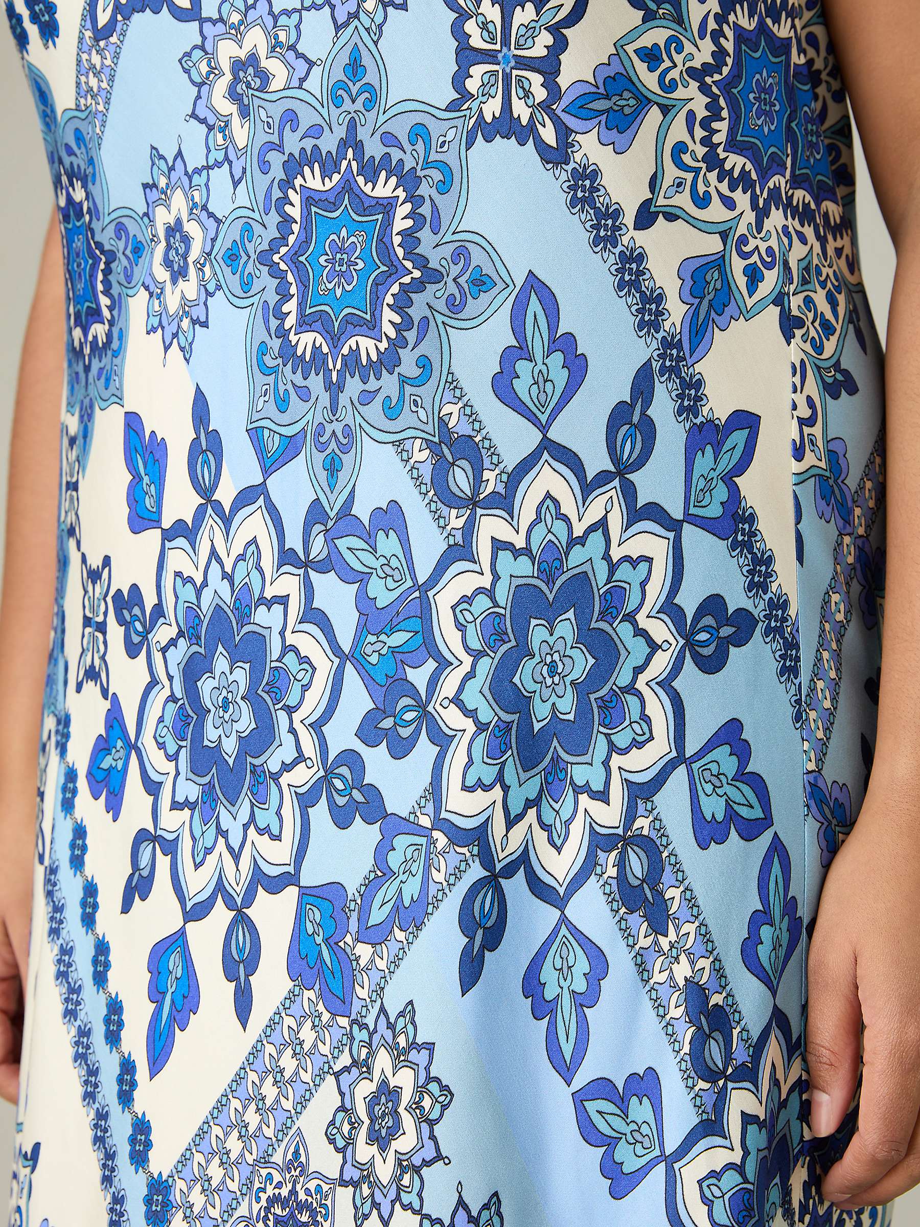 Buy Live Unlimited Curve Floral Tile Print Bias Slip Dress, Blue/Cream Online at johnlewis.com