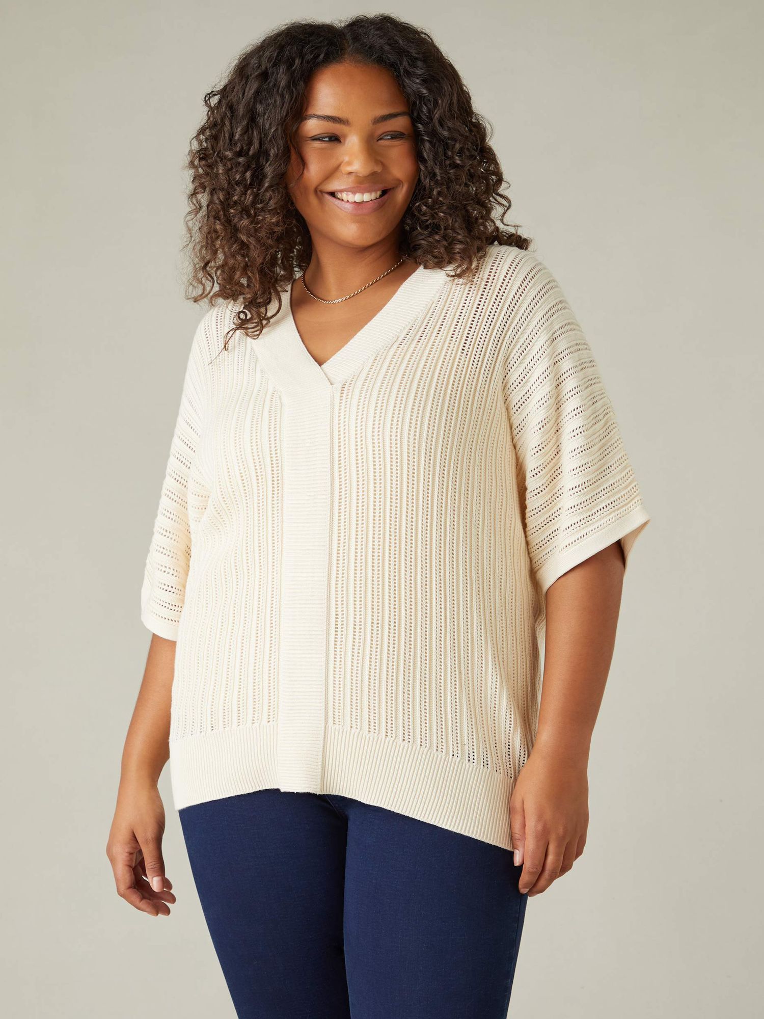 Buy Live Unlimited Curve Open Stitch Knitted Kaftan Jumper, Natural Online at johnlewis.com