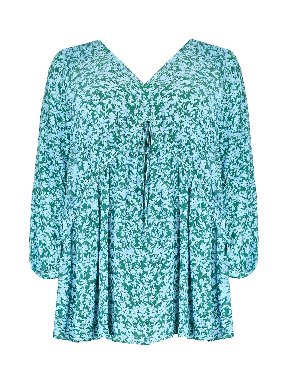 Buy Live Unlimited Curve Ditsy Print Tie Neck Blouse, Bright Blue Online at johnlewis.com