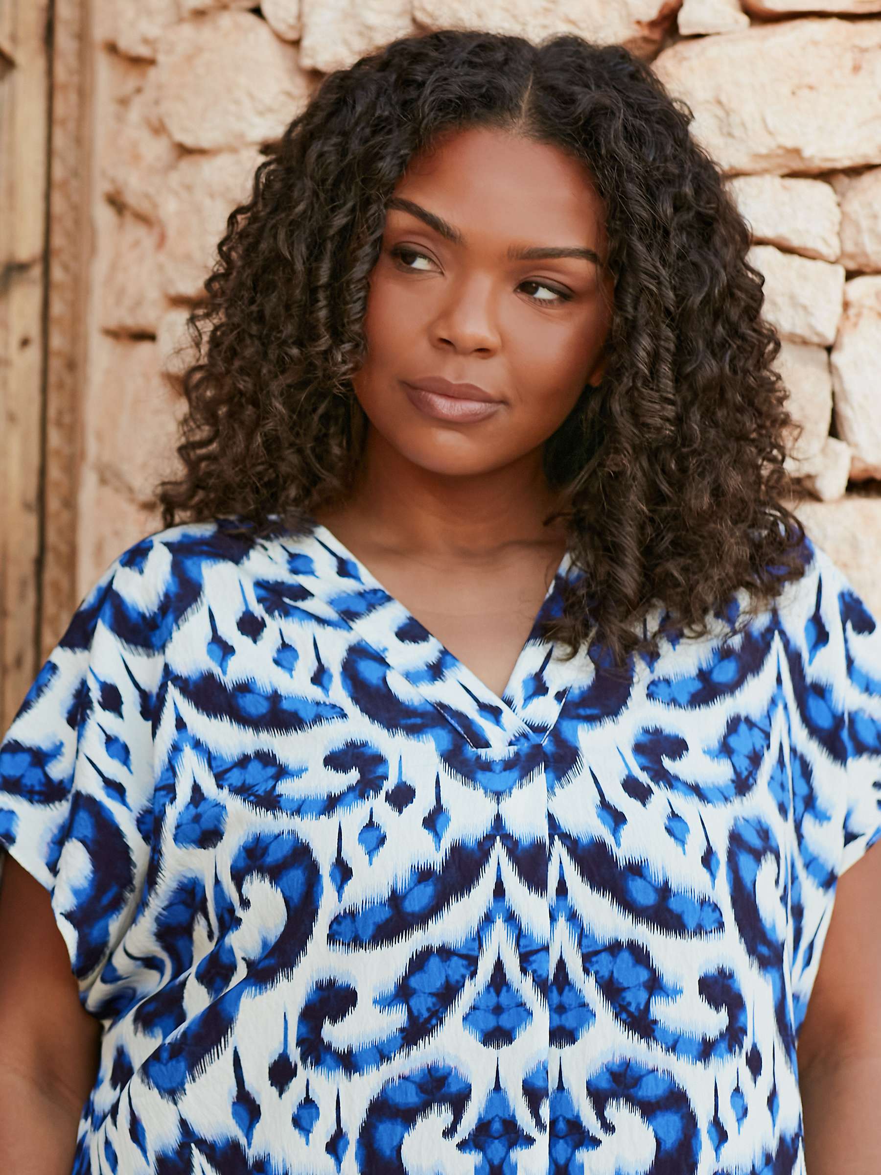 Buy Live Unlimited Curve Aztec Print Relaxed Midi Dress, Blue Online at johnlewis.com