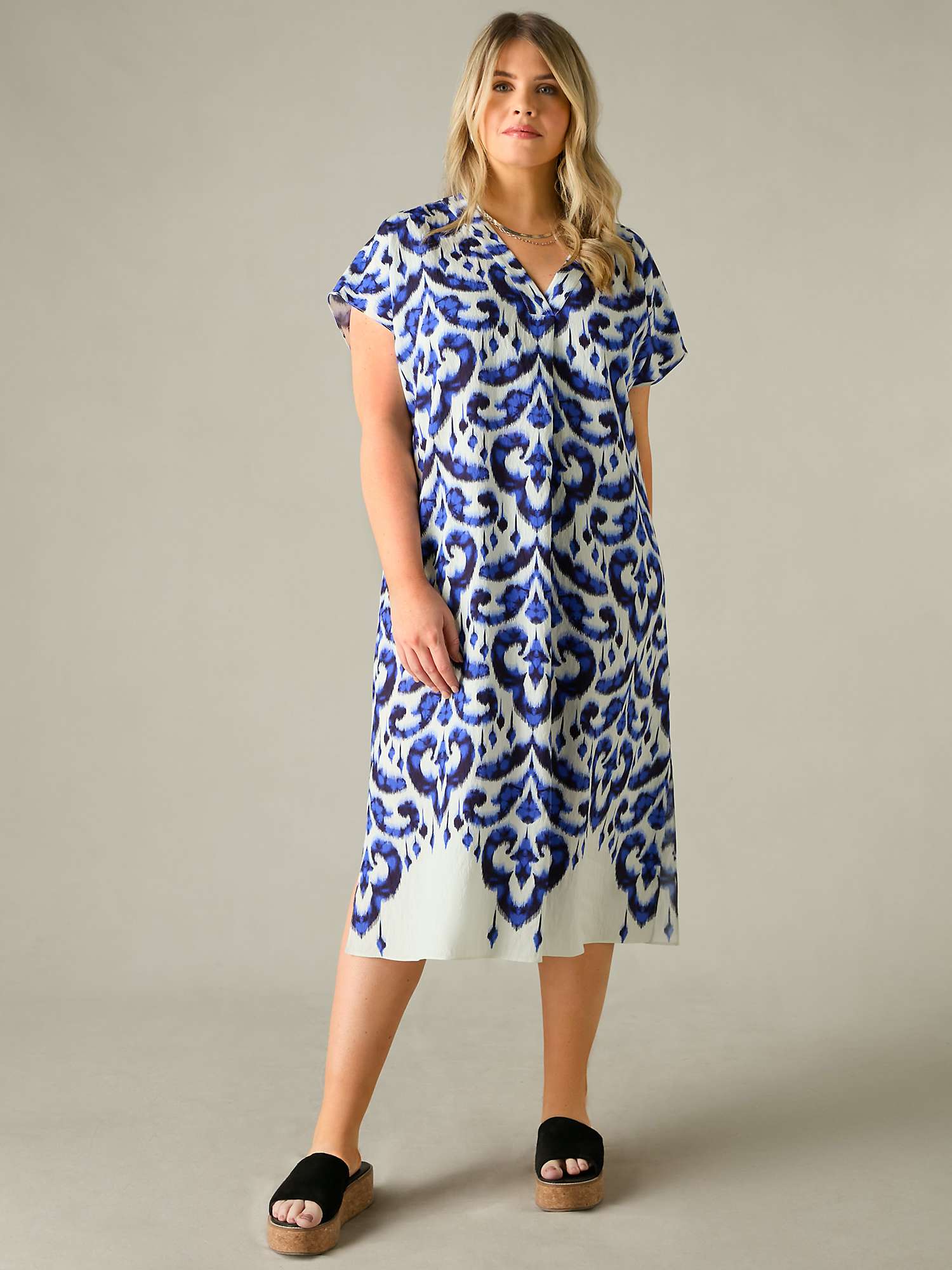 Buy Live Unlimited Curve Aztec Print Relaxed Midi Dress, Blue Online at johnlewis.com