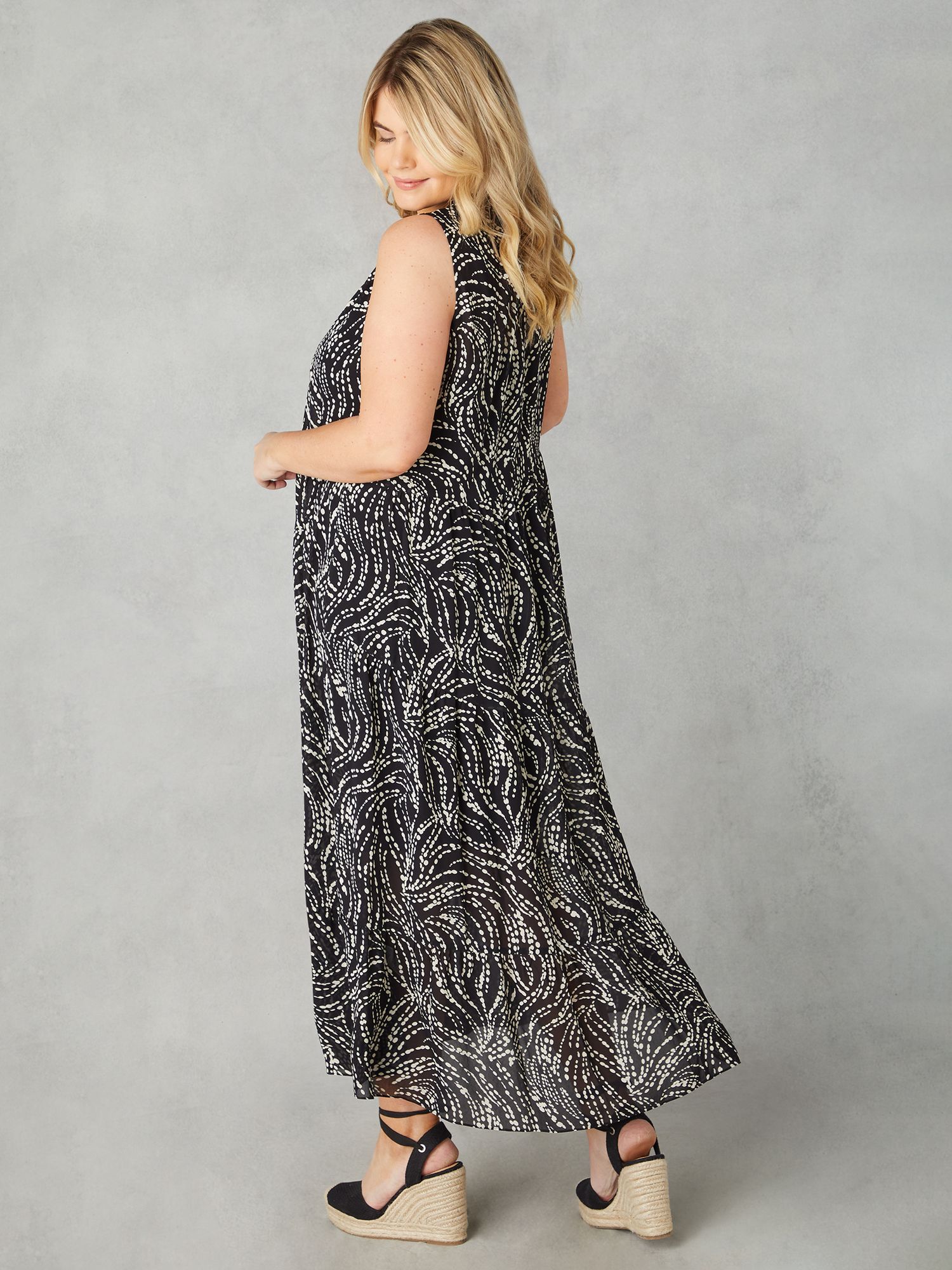 Live Unlimited Curve Spot Print Ruffle Midaxi Dress, Black, 22