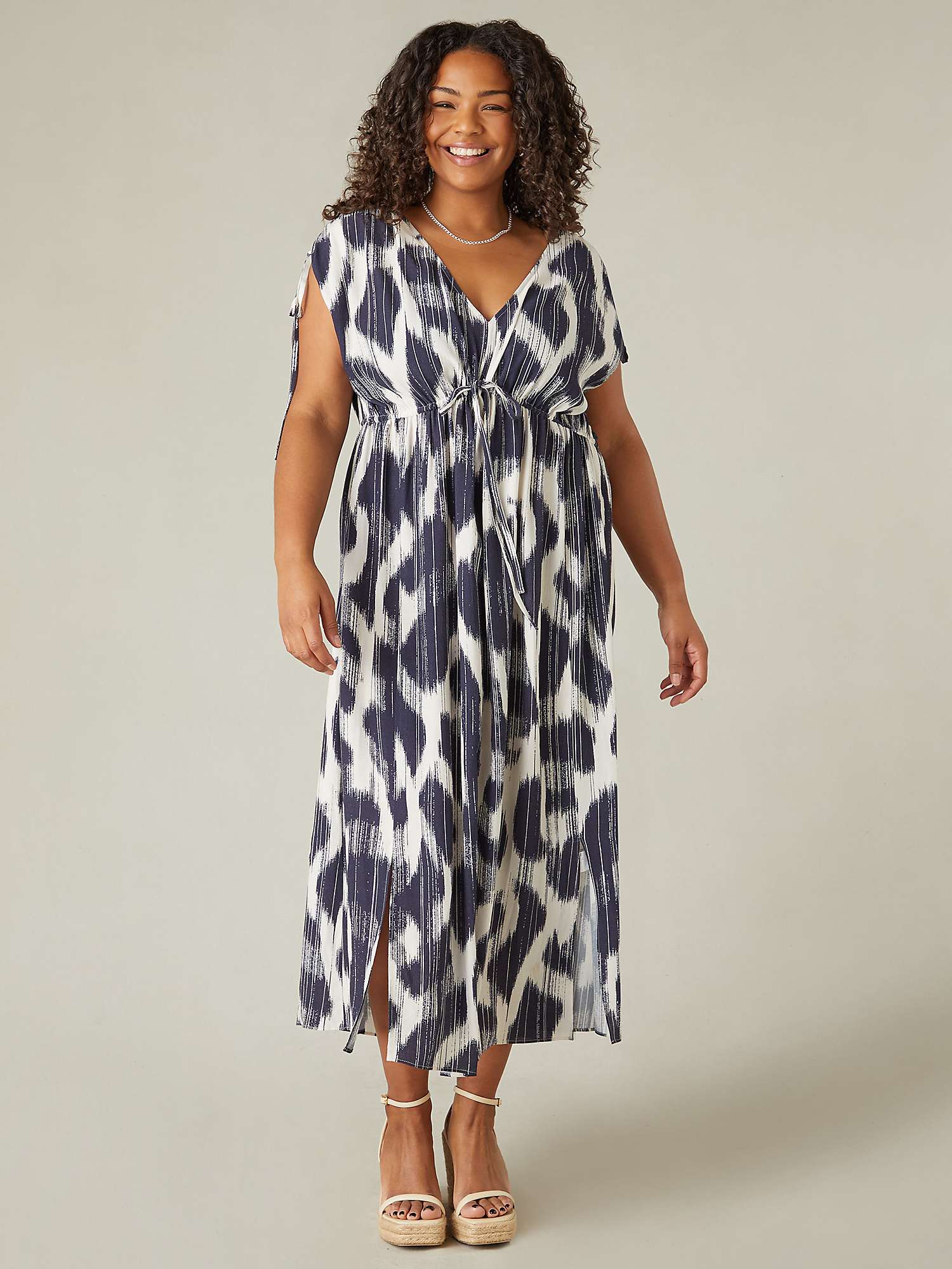 Buy Live Unlimited Curve Geometric Print Drawstring Waist Maxi Dress, Blue Online at johnlewis.com