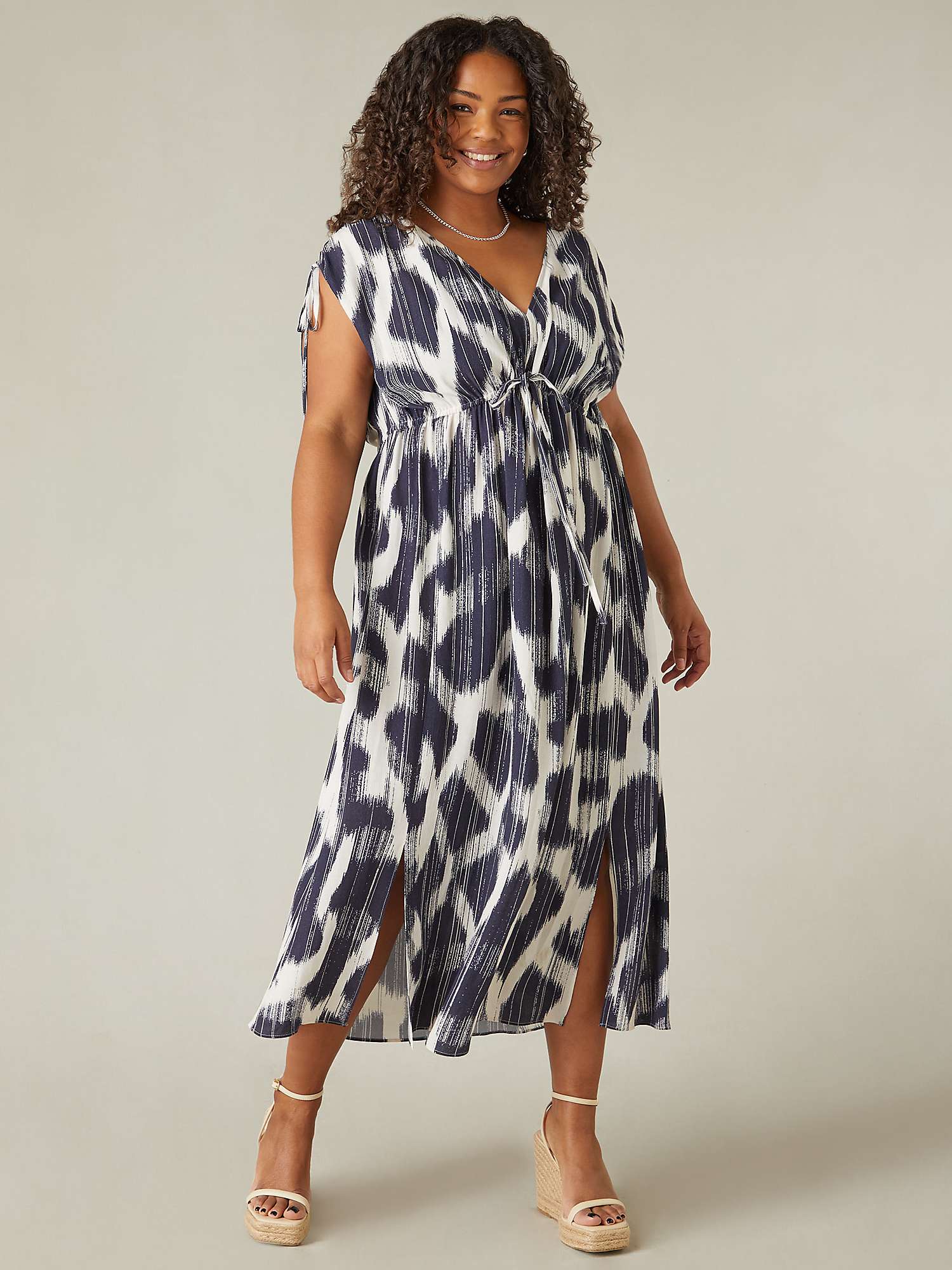 Buy Live Unlimited Curve Geometric Print Drawstring Waist Maxi Dress, Blue Online at johnlewis.com