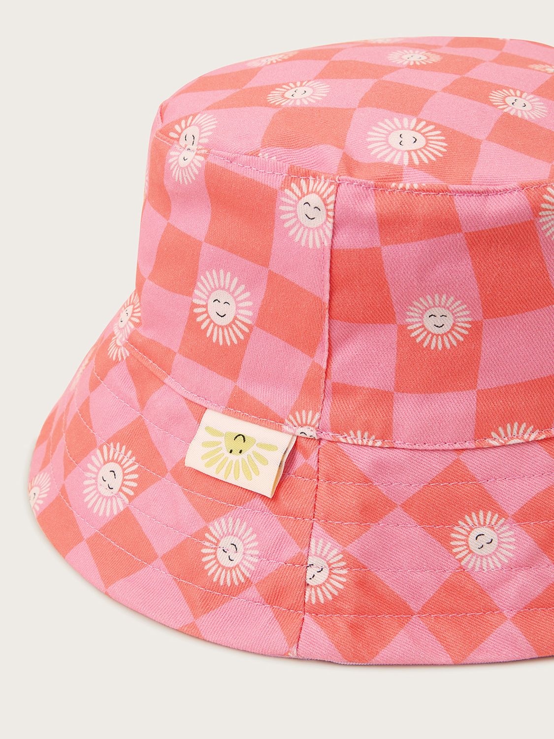 Monsoon Kids' Sun Checkerboard Reversible Bucket Hat, Pink/Multi, 3-6 years