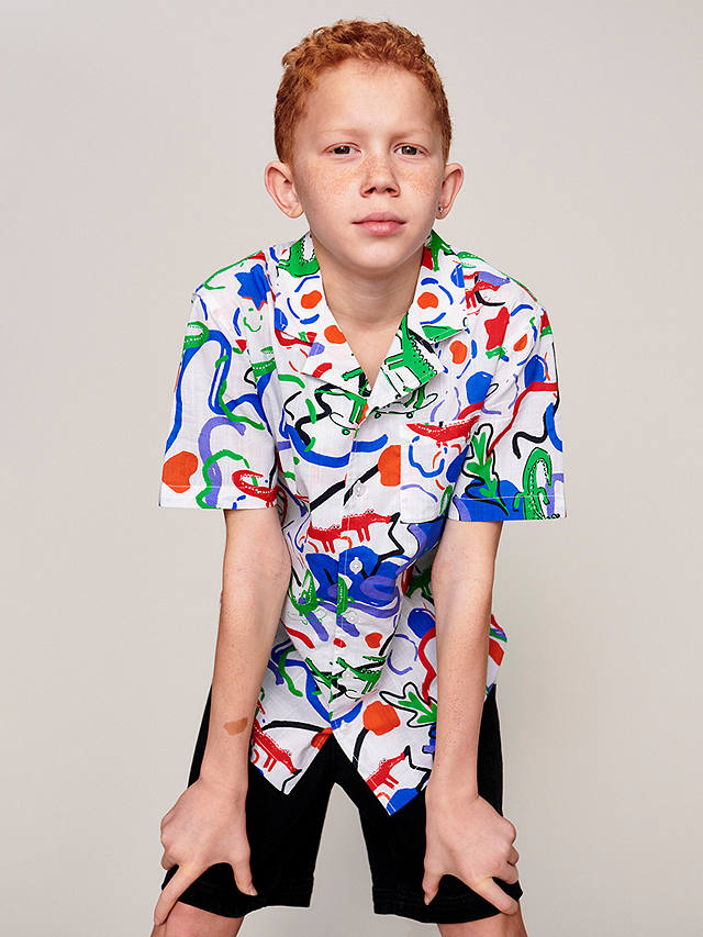 Monsoon Kids' Skateboarding Crocodile Print Shirt, White/Multi