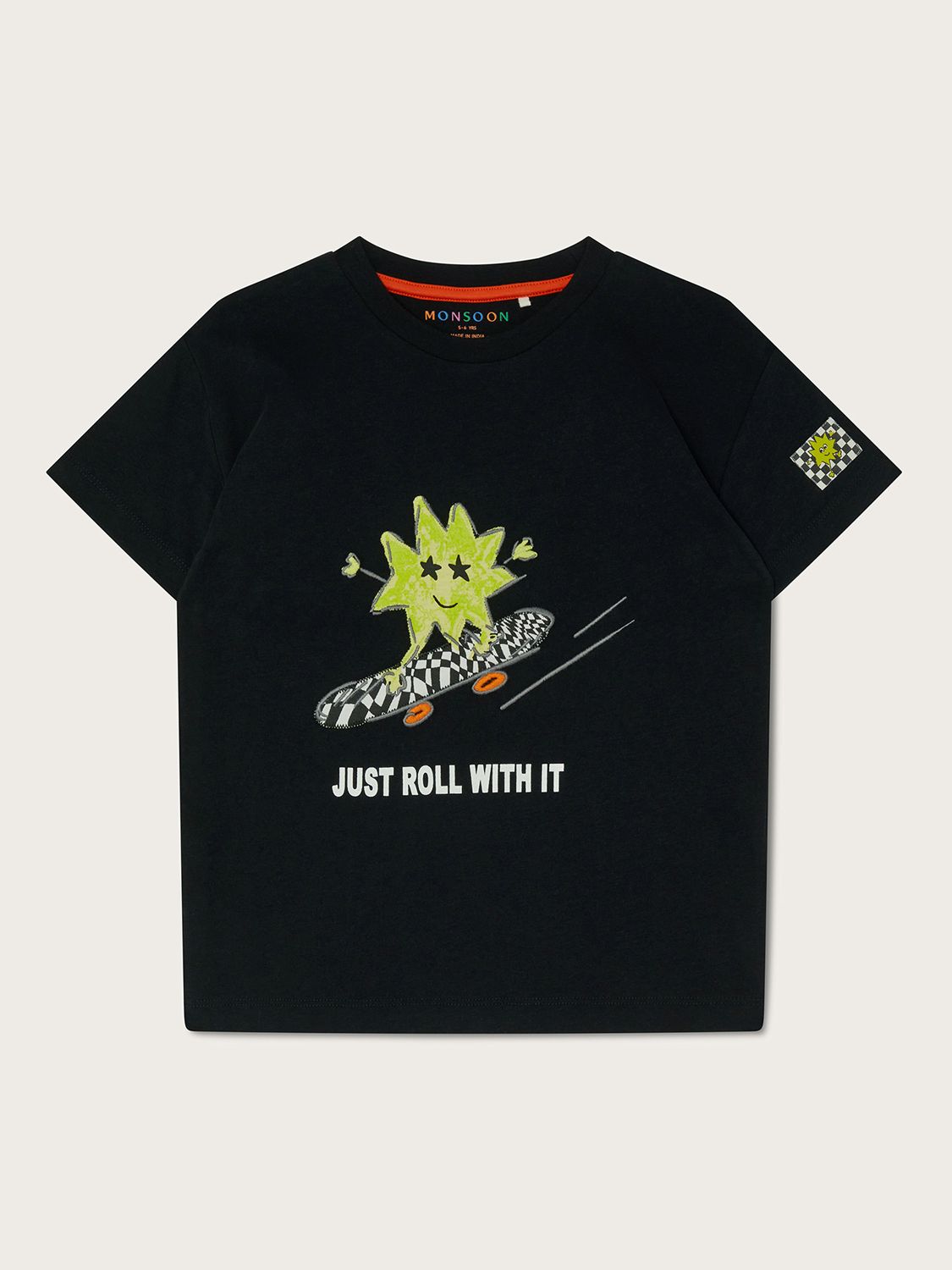 Monsoon Kids' Skating Star T-Shirt, Black/Multi, 3-4 years