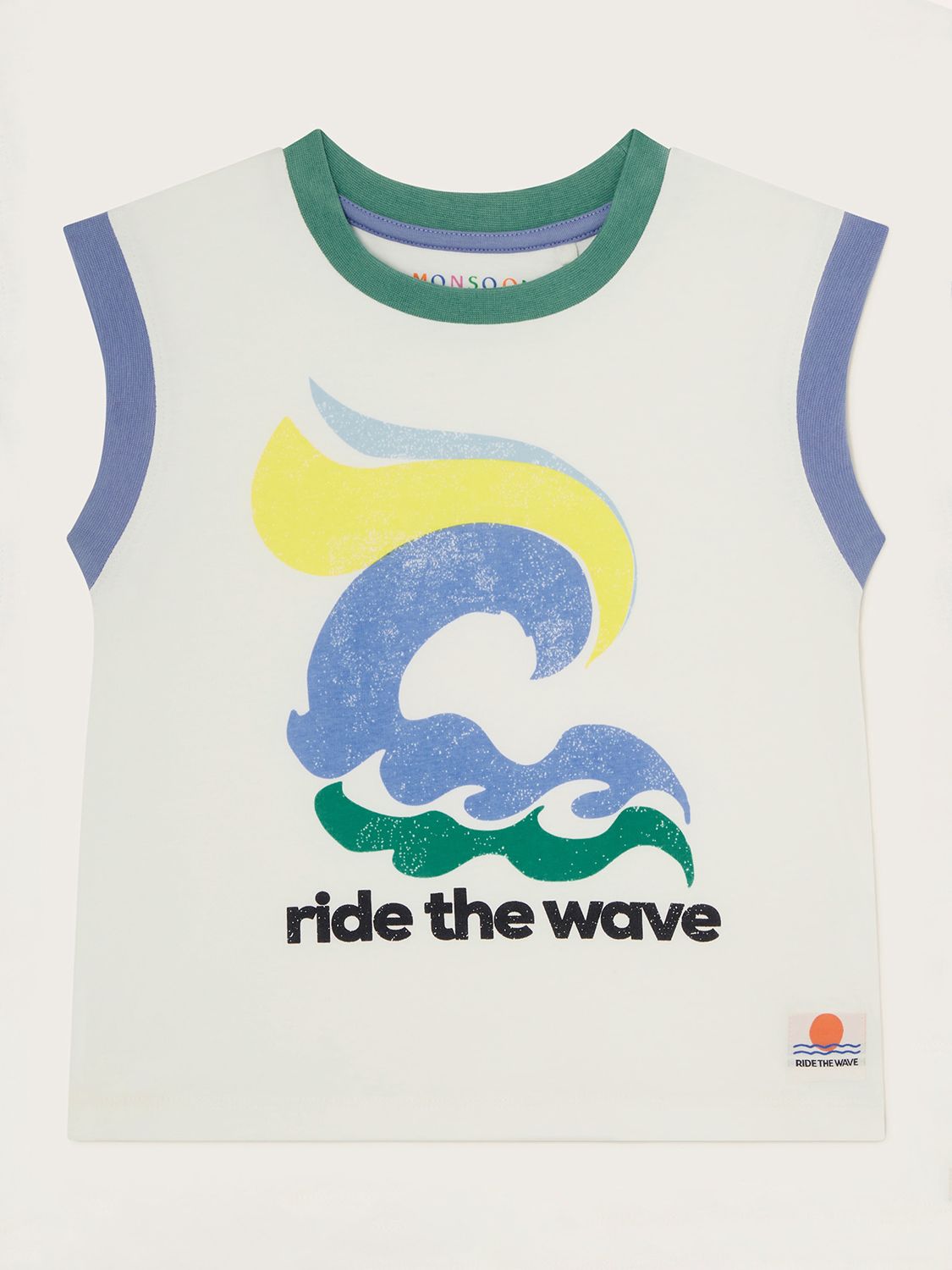 Monsoon Kids' Surf Ride The Wave Vest Top, Ivory/Multi, 3-4 years