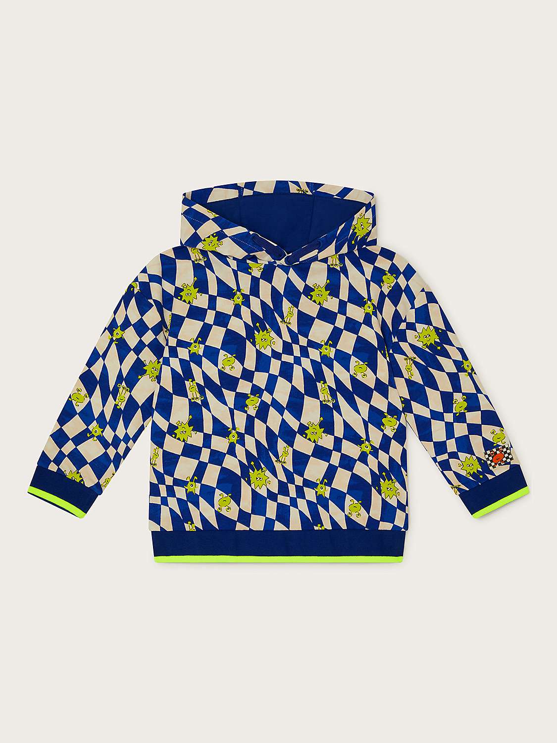 Buy Monsoon Kids' Checka Monster Hoodie, Blue/Multi Online at johnlewis.com