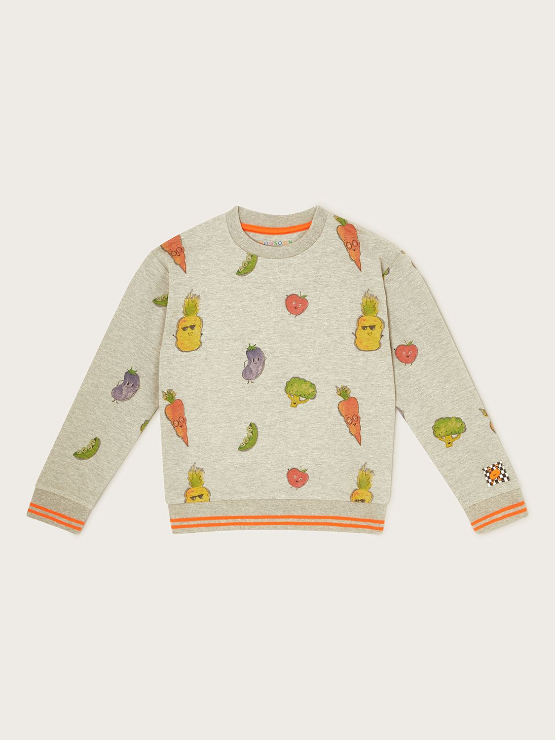 Monsoon Kids' Fruit & Veg Print Sweatshirt, Grey/Multi, 3-4 years