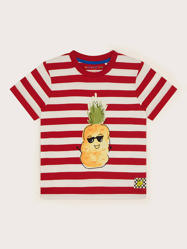 Monsoon Kids' Pineapple Stripe T-Shirt, Red/Multi