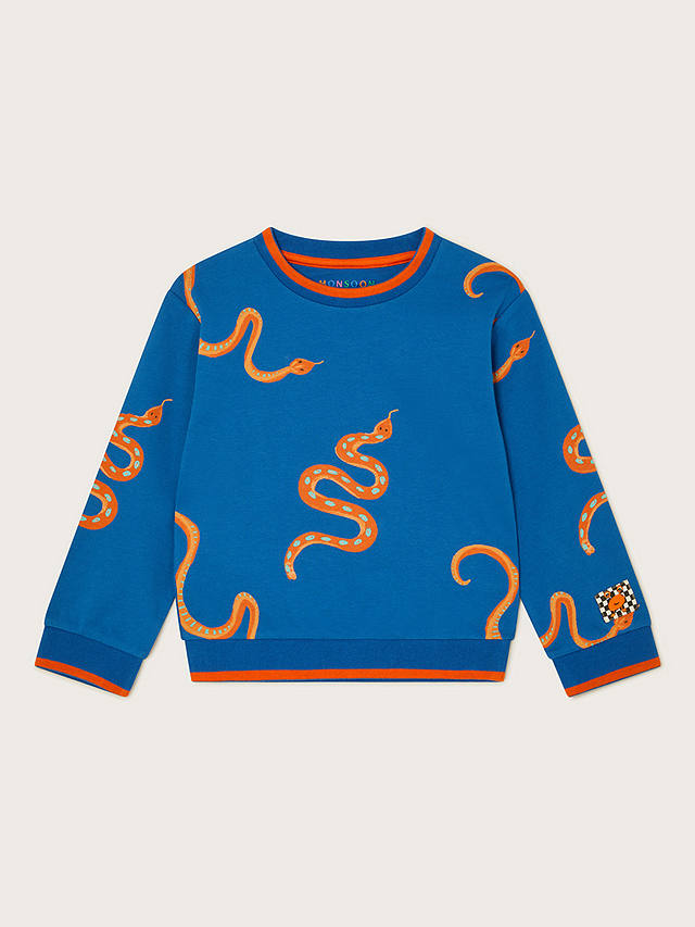 Monsoon Kids' Snakes Print Ribbed Sweatshirt, Blue