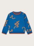 Monsoon Kids' Snakes Print Ribbed Sweatshirt, Blue, Blue