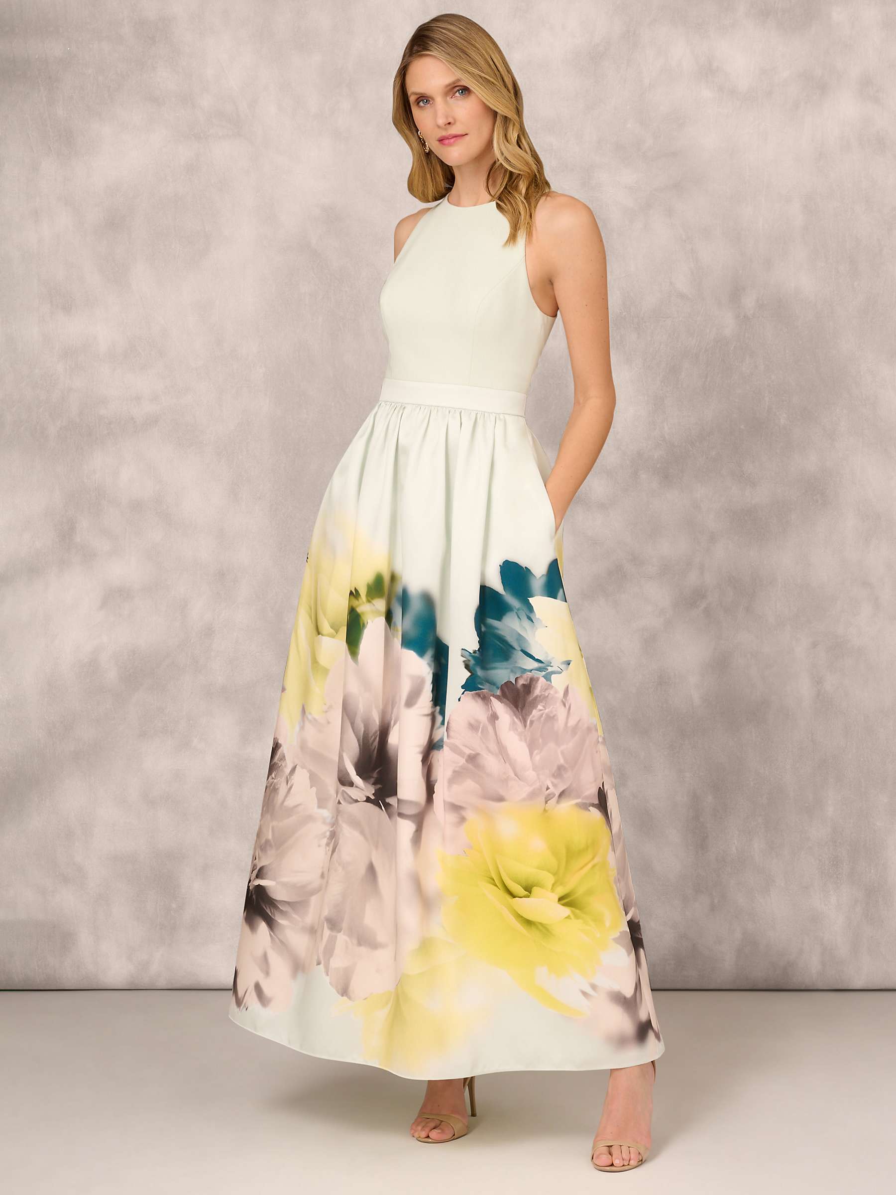 Buy Adrianna Papell Floral Print Twill Maxi Dress, Yellow/Multi Online at johnlewis.com