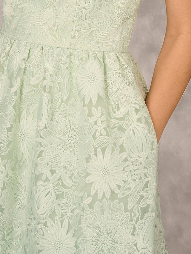 Adrianna Papell Floral Embroidered Organza Midi Dress, Mint