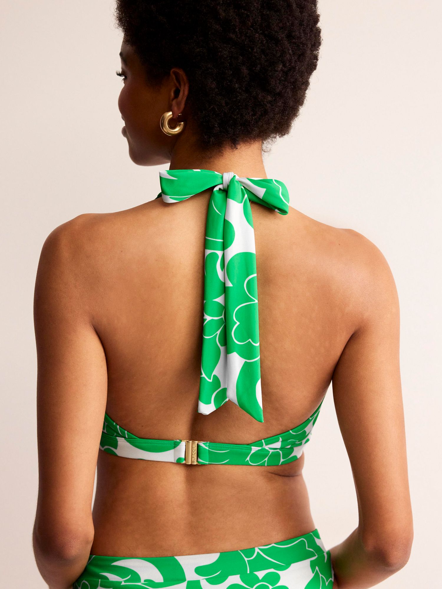 Boden Ithaca Opulent Whirl Print Halterneck Bikini Top, Green/Multi, 10