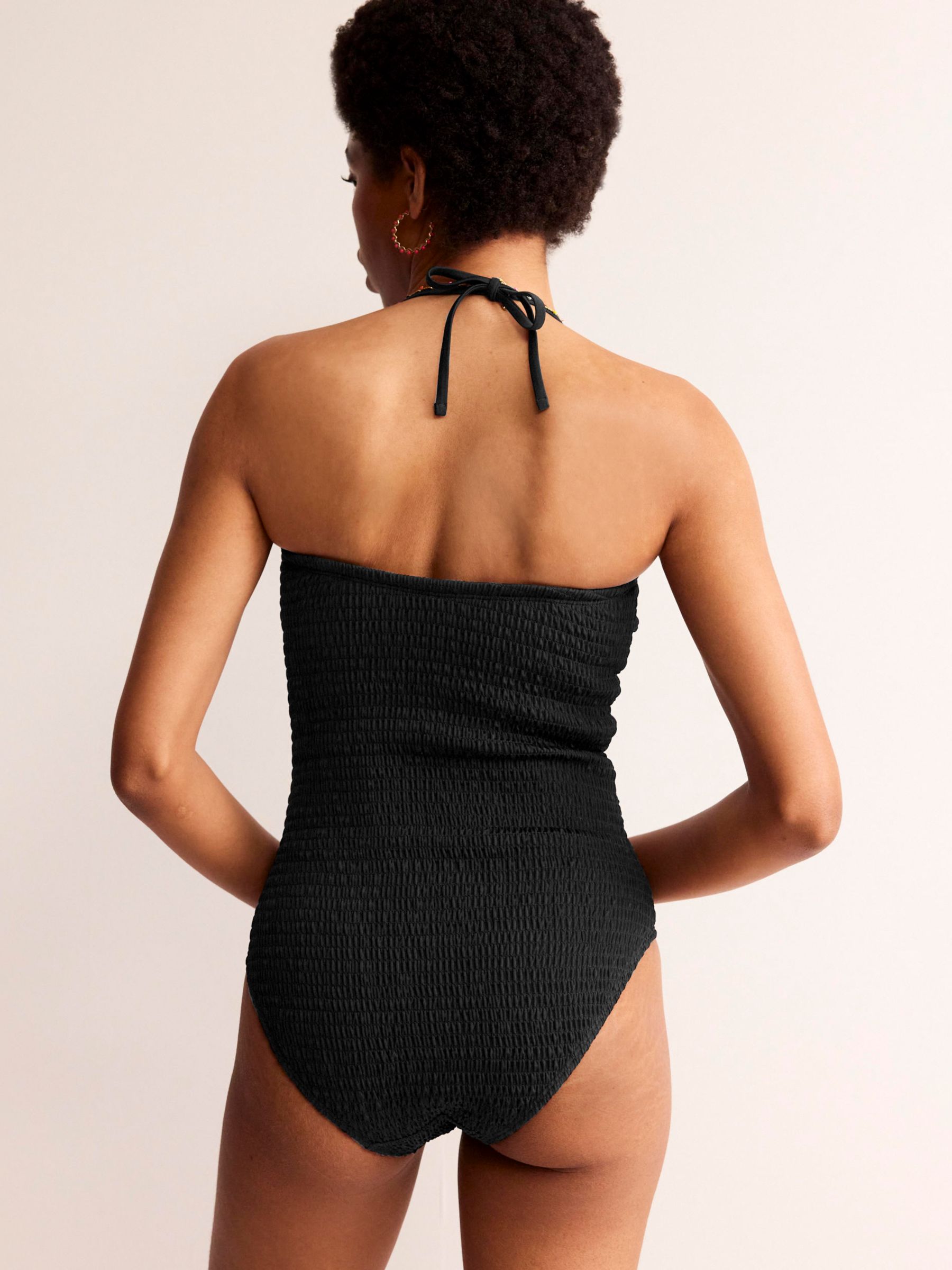 Buy Boden Milos Smock Textured Bandeau Swimsuit, Black Online at johnlewis.com