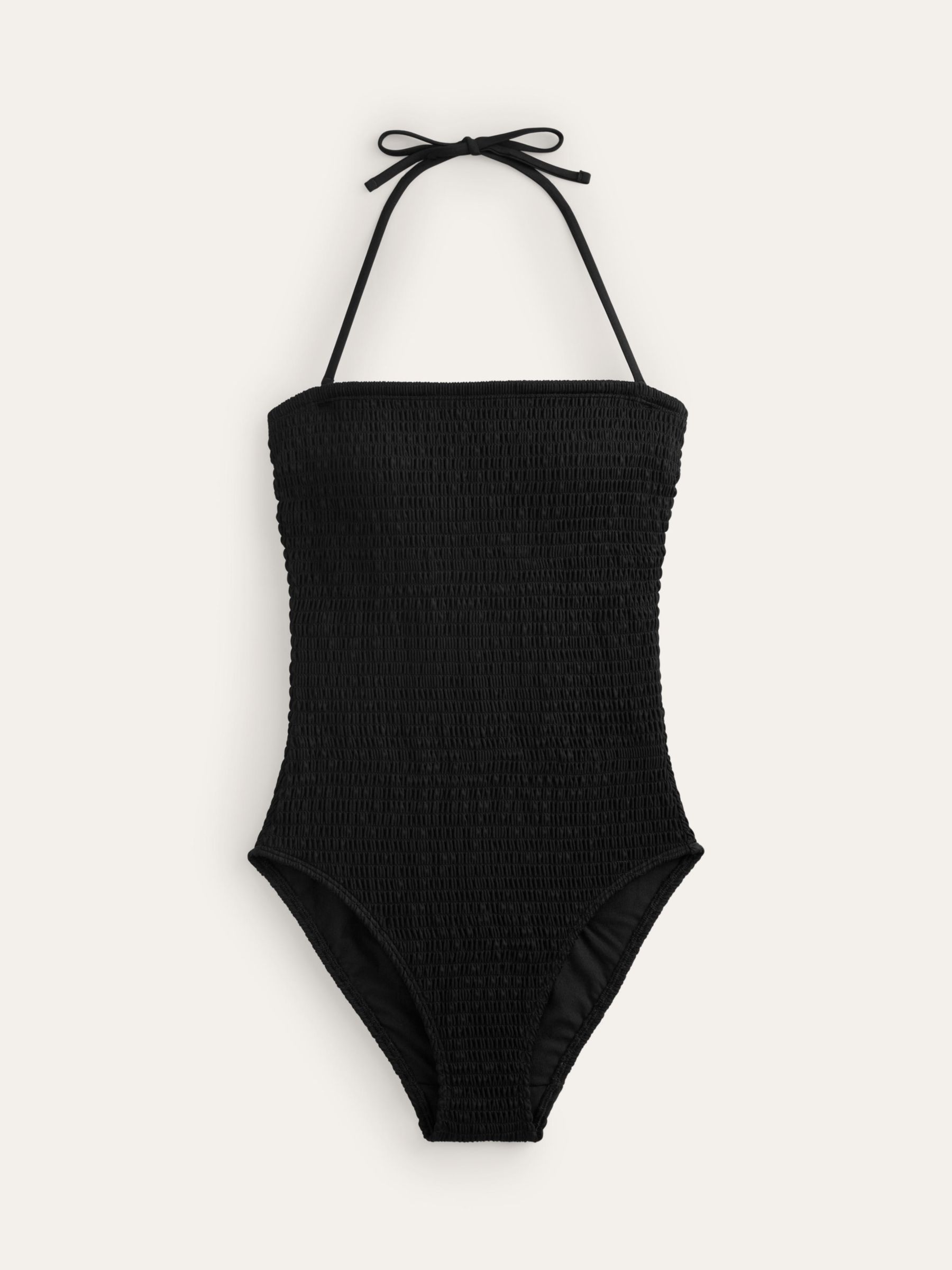 Boden Milos Smock Textured Bandeau Swimsuit, Black, 16