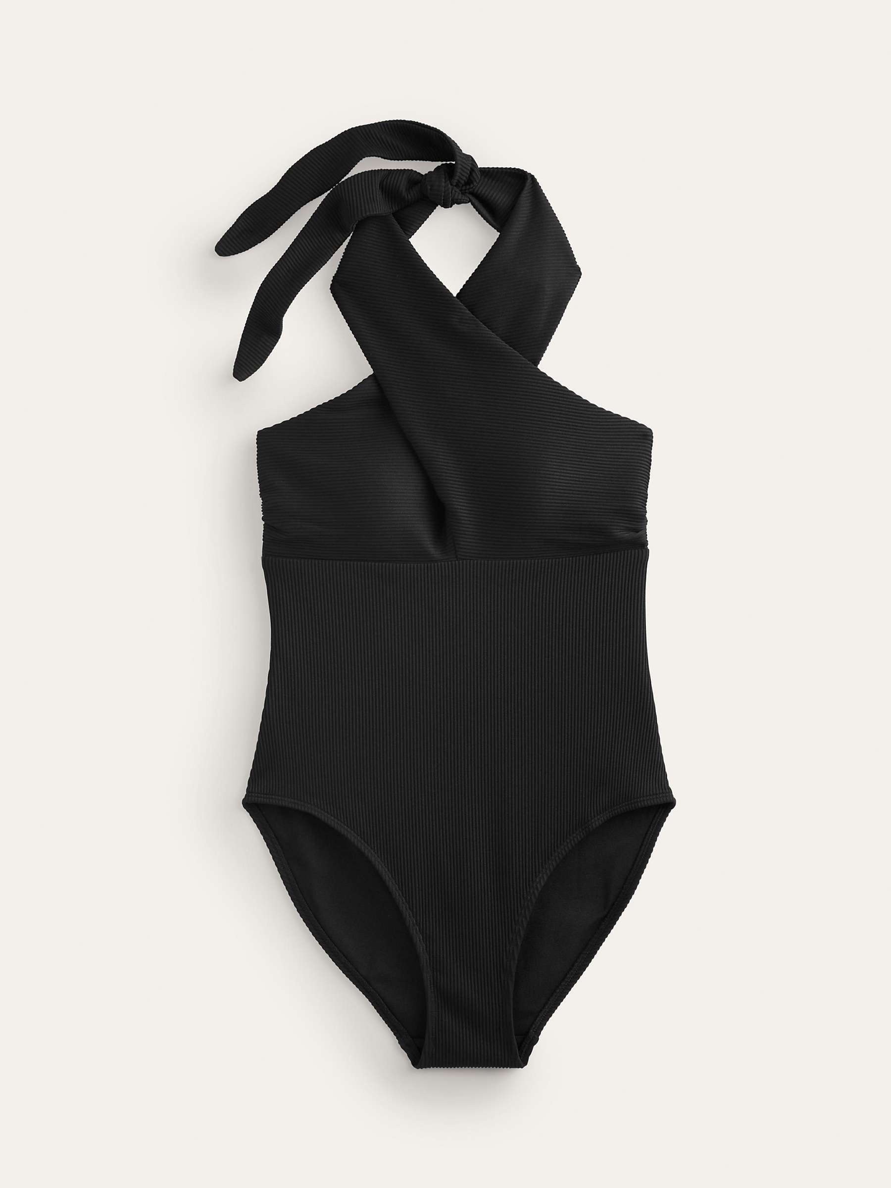 Buy Boden Cross Front Ribbed Halterneck Swimsuit, Black Online at johnlewis.com