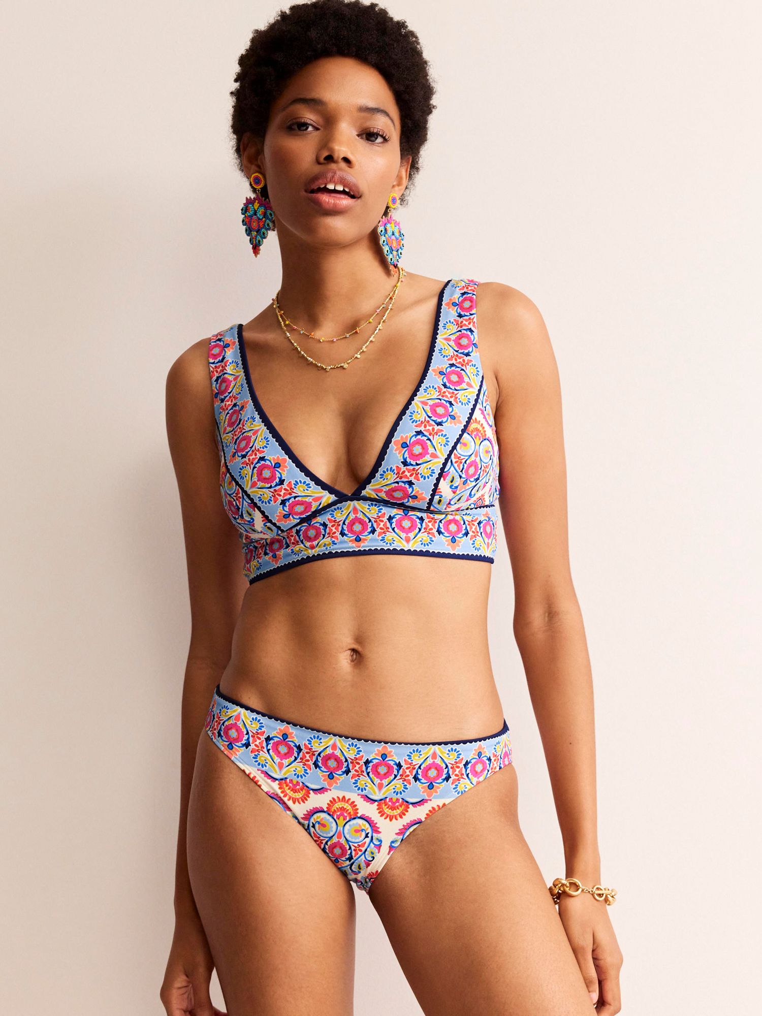 Buy Boden Classic Mid-Rise Bikini Bottoms, Flora Stamp Online at johnlewis.com
