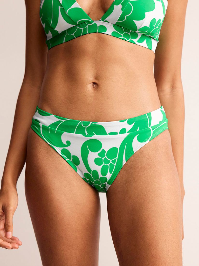 Boden Ithaca Opulent Whirl Print Bikini Bottoms, Green/Multi, 8