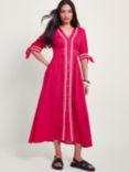 Monsoon Lita Ric Rac Trim Linen Blend Midi Dress, Pink