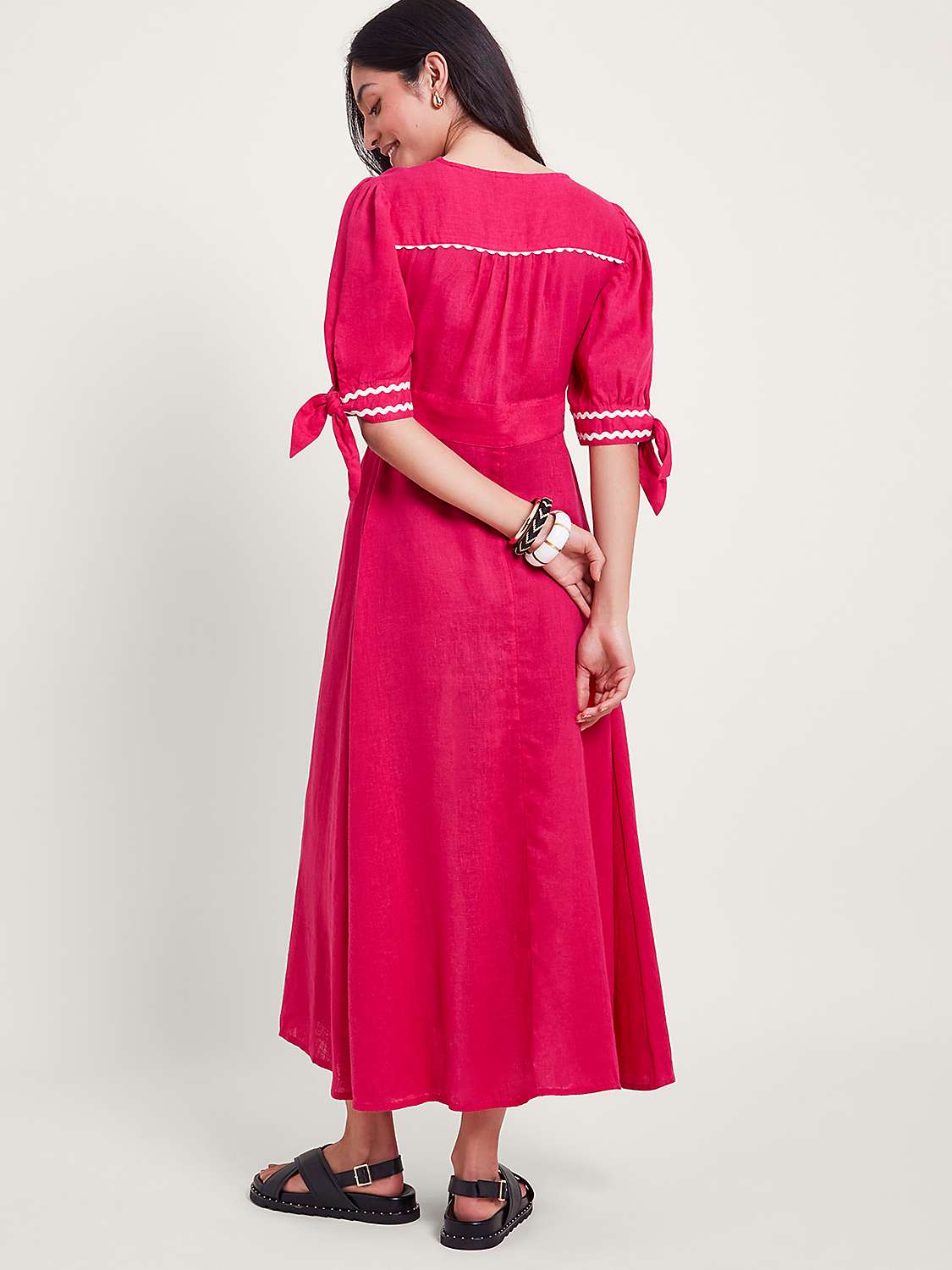 Buy Monsoon Lita Ric Rac Trim Linen Blend Midi Dress Online at johnlewis.com