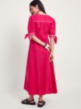 Monsoon Lita Ric Rac Trim Linen Blend Midi Dress, Pink