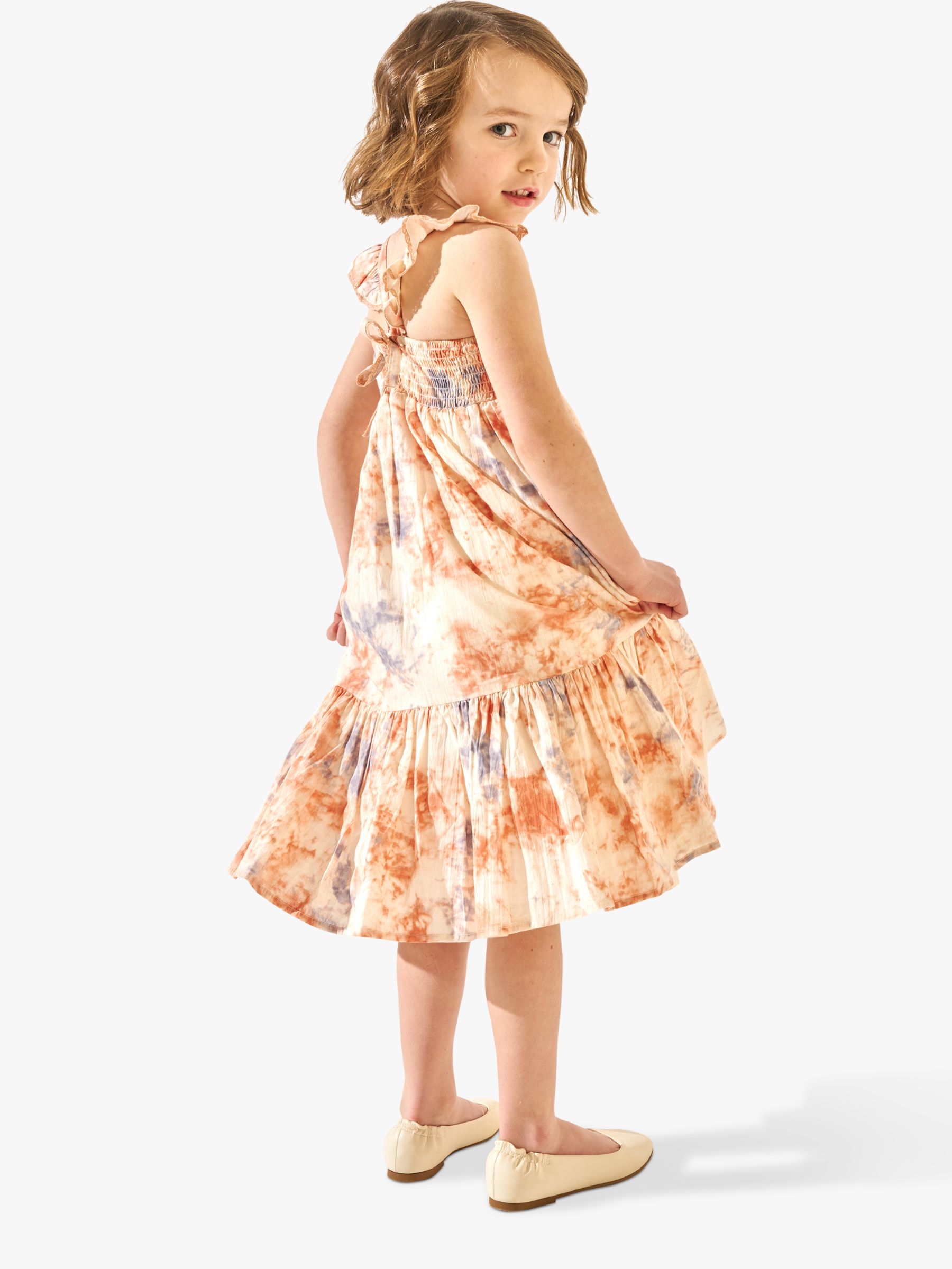 Angel & Rocket Kids' April Tie Dye Tiered Dress, Orange Pastel, 3 years