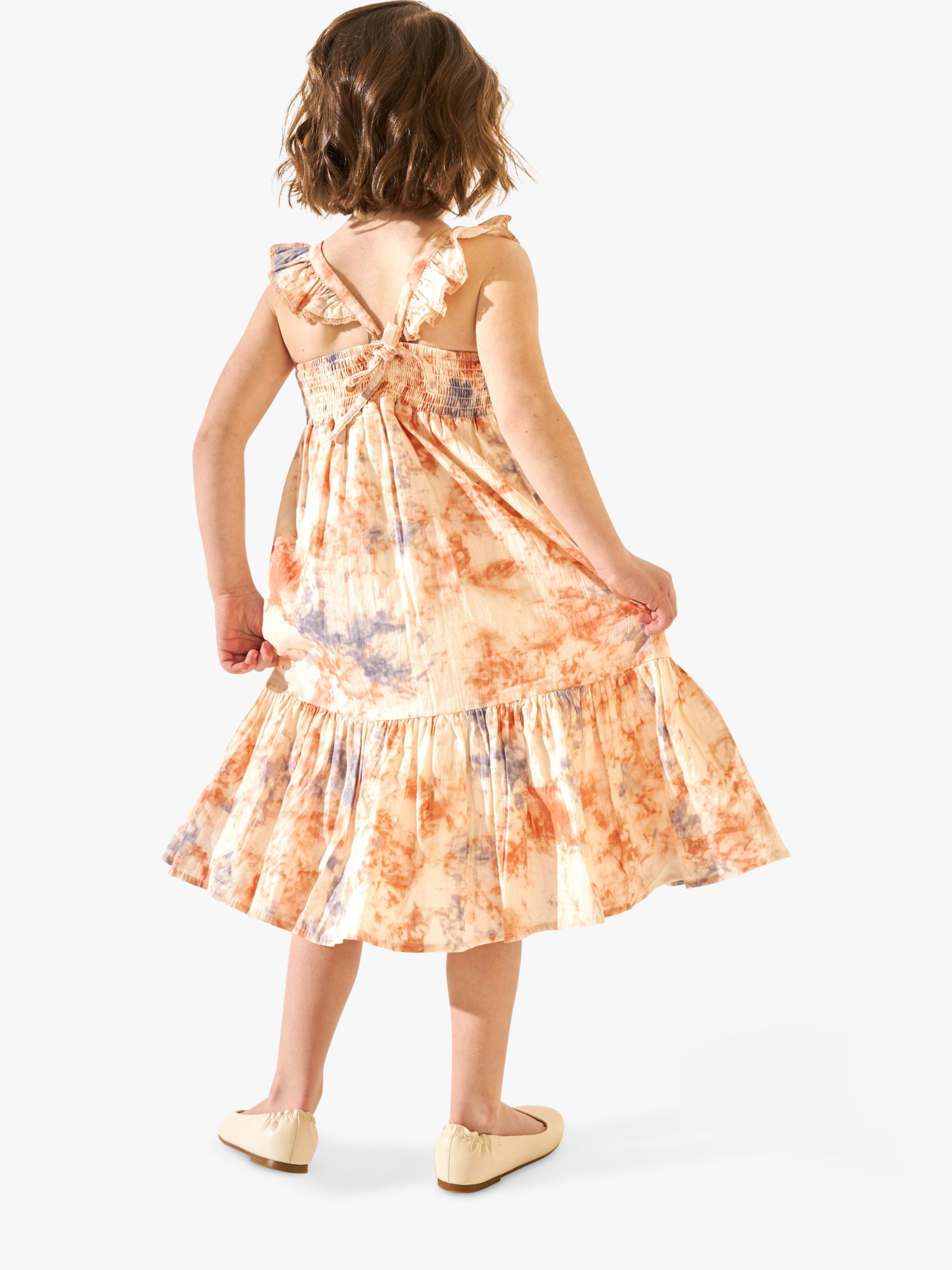 Angel & Rocket Kids' April Tie Dye Tiered Dress, Orange Pastel, 3 years
