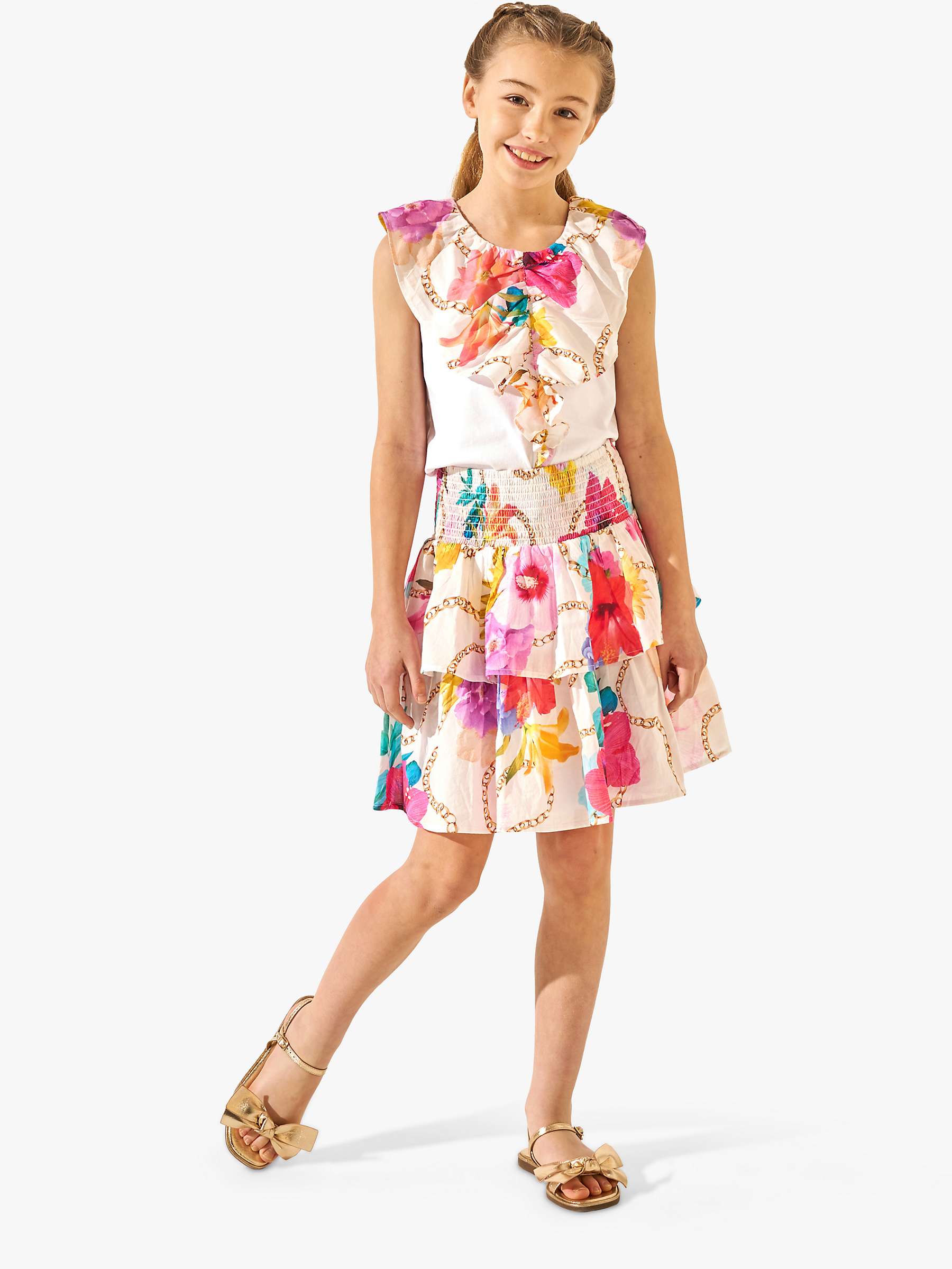 Buy Angel & Rocket Kids' Katie Floral & Chain Print Tiered Skirt, Multi Online at johnlewis.com