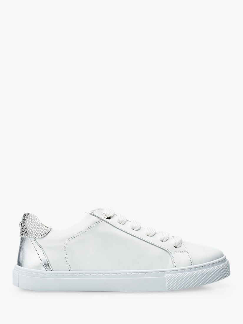 Moda in Pelle Braidie Low Top Leather Trainers, White/Silver, 4