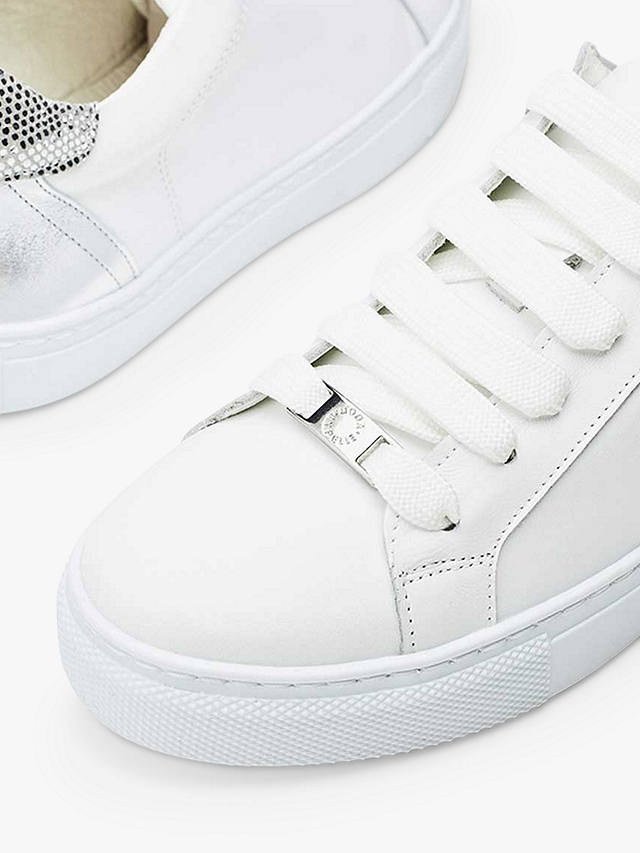 Moda in Pelle Braidie Low Top Leather Trainers, White/Silver