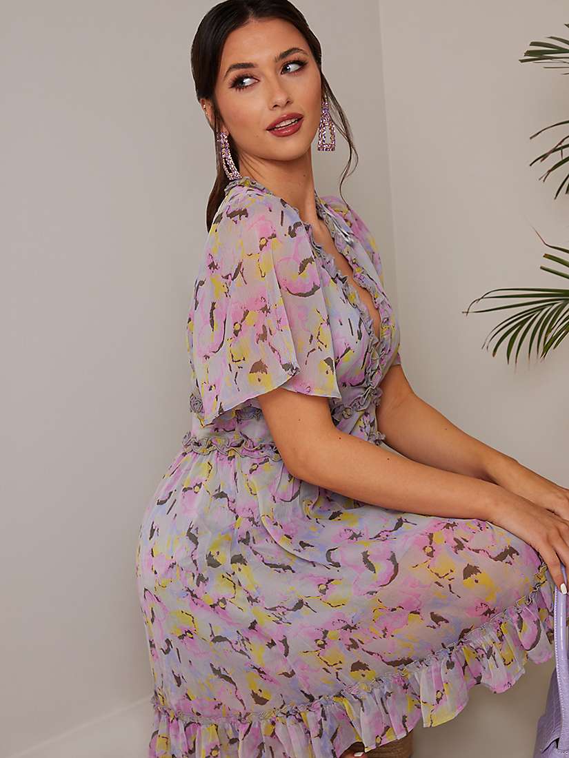 Buy Chi Chi London Floral Frill Mini Dress, Multi Online at johnlewis.com