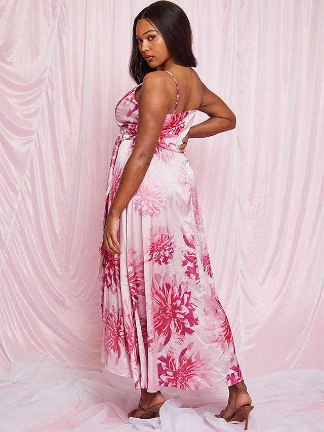 Chi Chi London Cami Floral Print Wrap Midi Dress, Pink