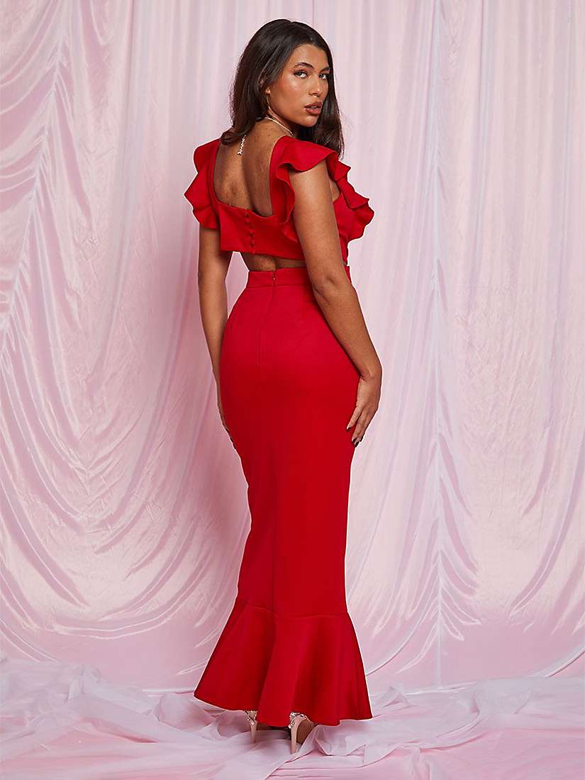 Buy Chi Chi London Ruffle Sleeve Cut Out Back Maxi Dress, Red Online at johnlewis.com