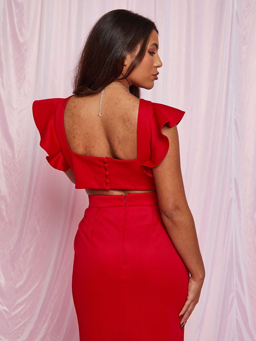 Buy Chi Chi London Ruffle Sleeve Cut Out Back Maxi Dress, Red Online at johnlewis.com