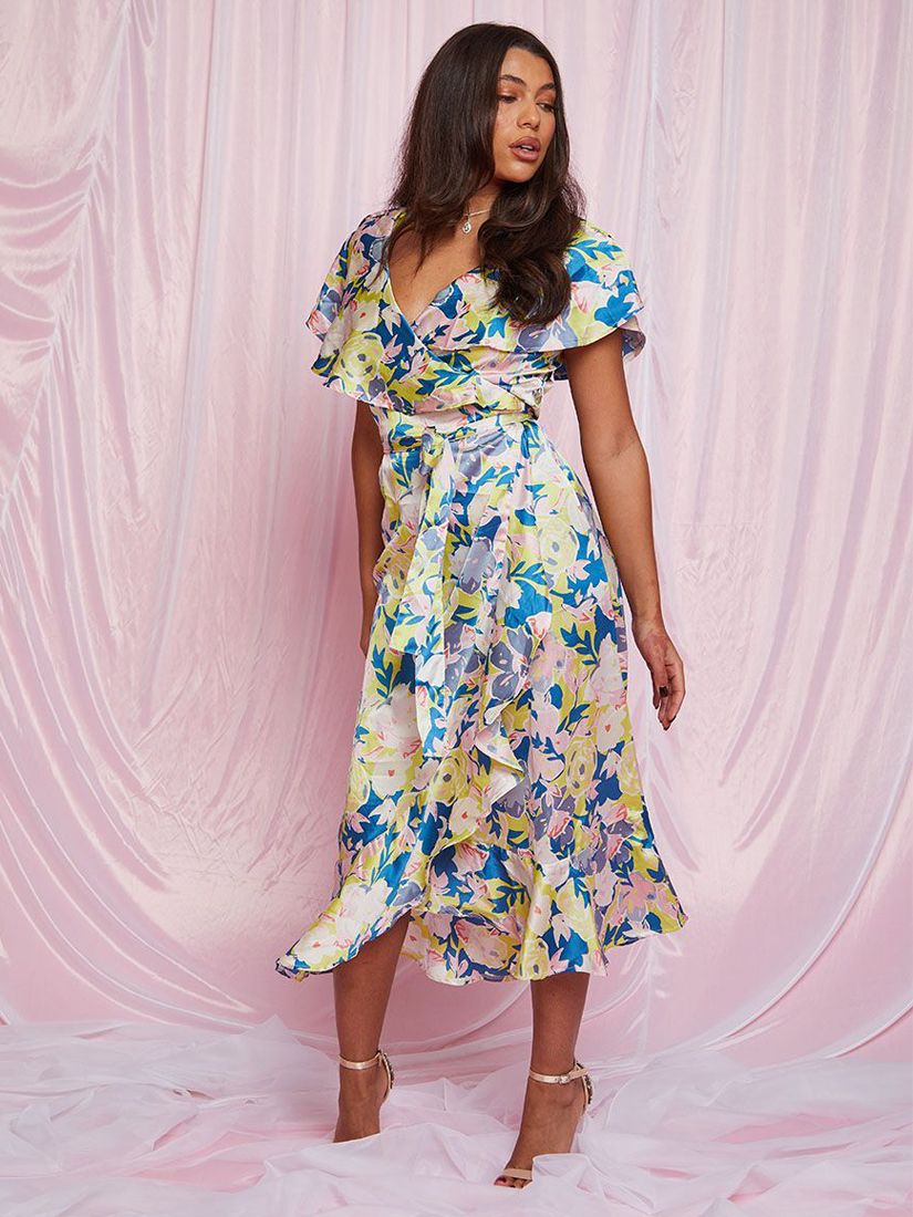 Buy Chi Chi London Floral Print Midi Wrap Dress, Multi Online at johnlewis.com