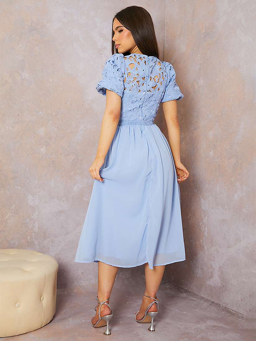 Buy Chi Chi London Lace Bodice Puff Sleeve Midi Dress, Blue Online at johnlewis.com
