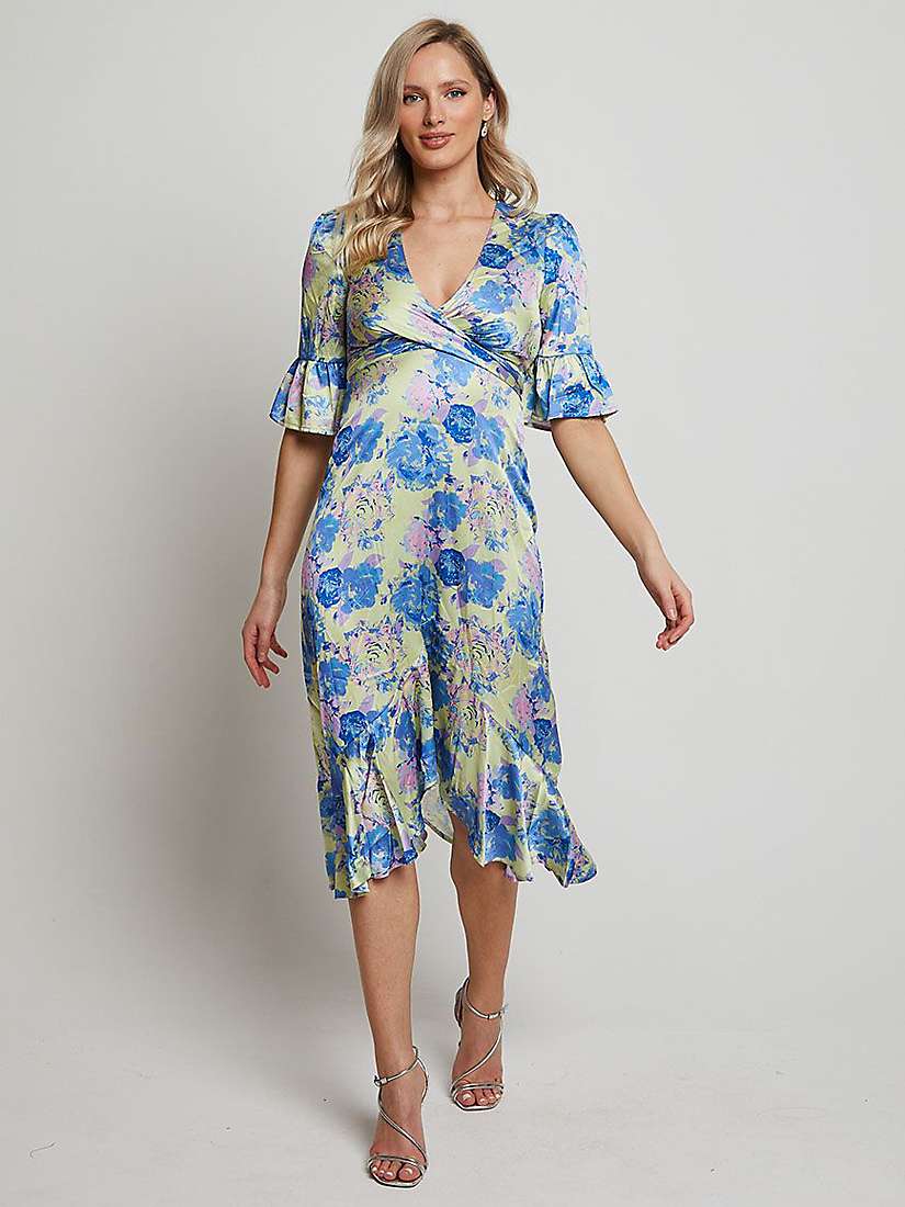 Buy Chi Chi London Floral Print Tie Front Midi Dress, Yellow/Multi Online at johnlewis.com